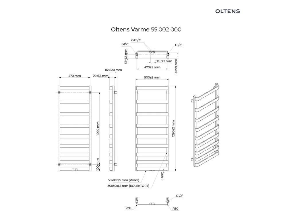 Kup Teď Oltens Varme koupelnový radiátor 129,5 x 50 cm, bílé 55002000