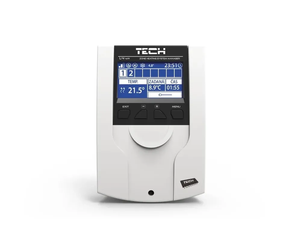 Tech-controllers EU-L-4 Wifi Univerzální regulátor pro termoelektrické a radiátorové servopohony s internetem (8 zón) WG.20.0044 Sezónní Sleva