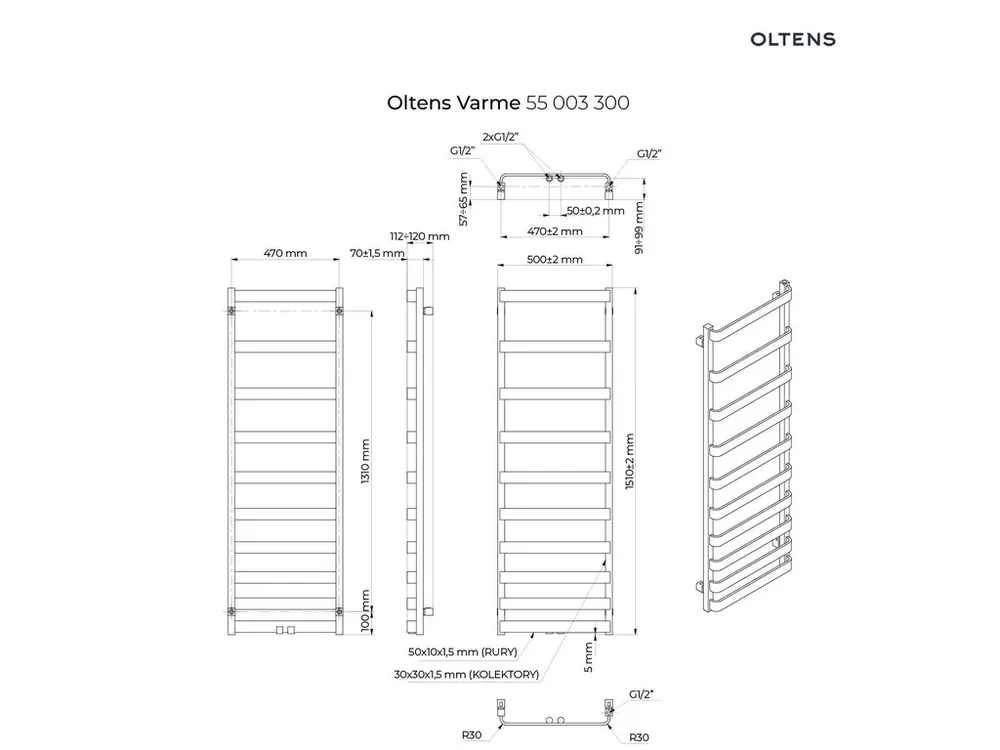 Kup Teď Oltens Varme koupelnový radiátor 151 x 50 cm, černé 55003300