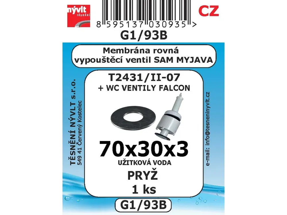 Výhodná Nabídka Membrána rovná pro vyp.ventil SAM Myjava (T-2450/I) - 70x30x3 mm - G1/93B