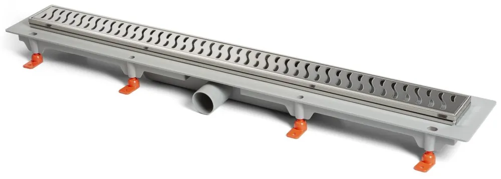 Levný EASY sprchový žlab 750 mm, do prostoru, boční odtok D 40, rošt HARMONY, plast/nerez ocel lesk