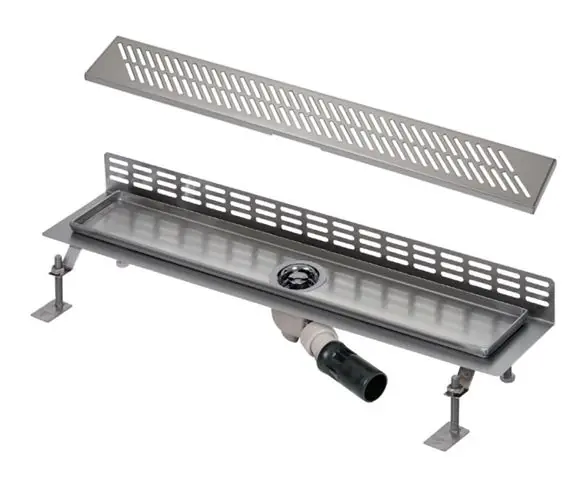 Výhodná Nabídka SANELA sprchový žlab 950 mm, ke stěně, boční odtok DN 50, rošt D, matná nerez ocel