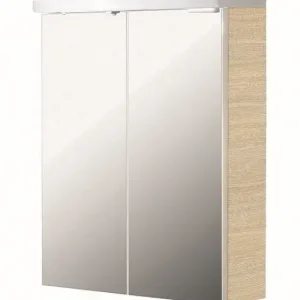 CONCEPT 50 zrcadlová skříňka 52,4x62,8x25 cm, osvětlení, s vypínačem a el. zásuvkou, bělený dub Cenově Výhodný