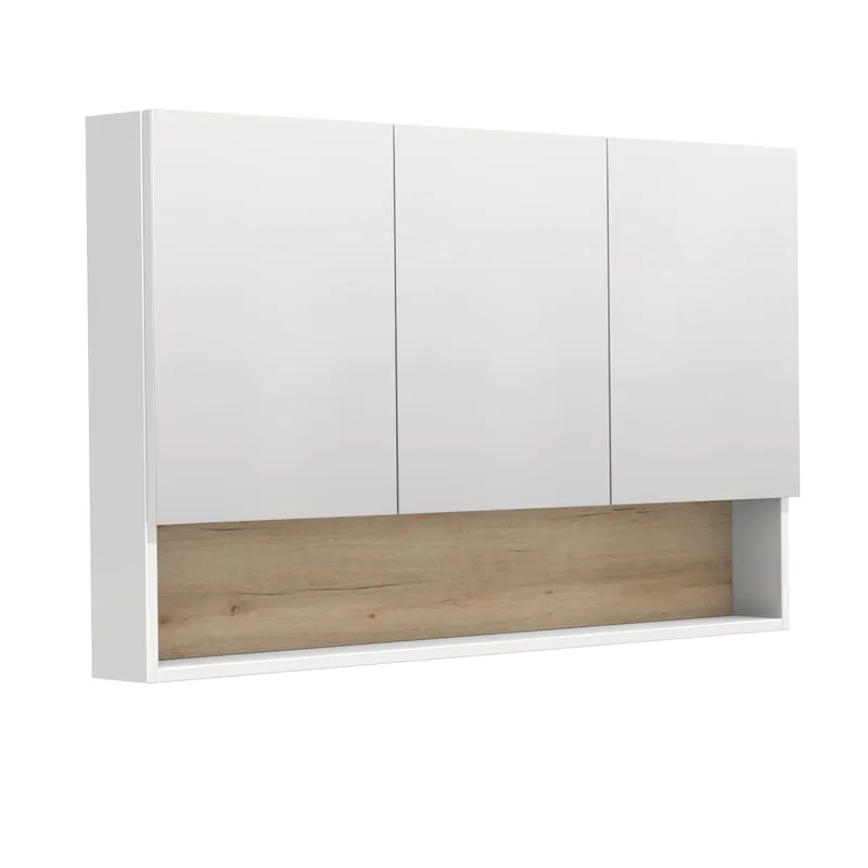 INTEDOOR BARI zrcadlová skříňka 120x72x14 cm, s vypínačem a el. zásuvkou, MDF, lesklá bílá/dub anniversary Cenová Bomba