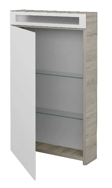 Pouze Dnes DŘEVOJAS MAX GAO 50 zrcadlová skříňka 50x82x13,8 cm, osvětlení, panty vlevo, lamino, oregon