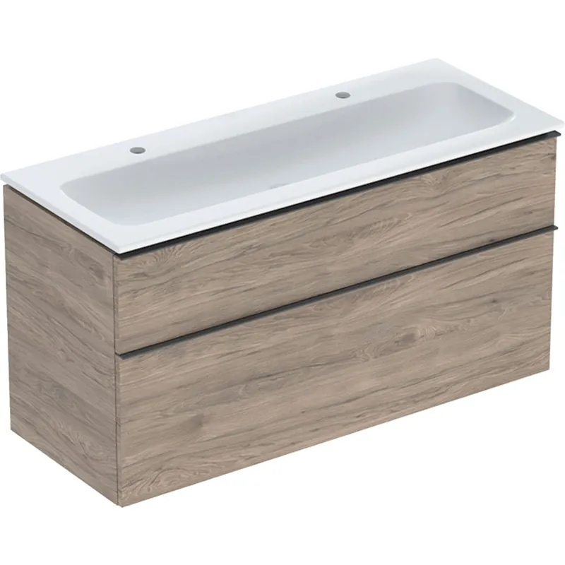 Sezónní Sleva GEBERIT iCon skříňka s umyvadlem 120 × 48 × 63 cm, 2 zásuvky, bez KeraTect, ořech hickory, lávové madlo