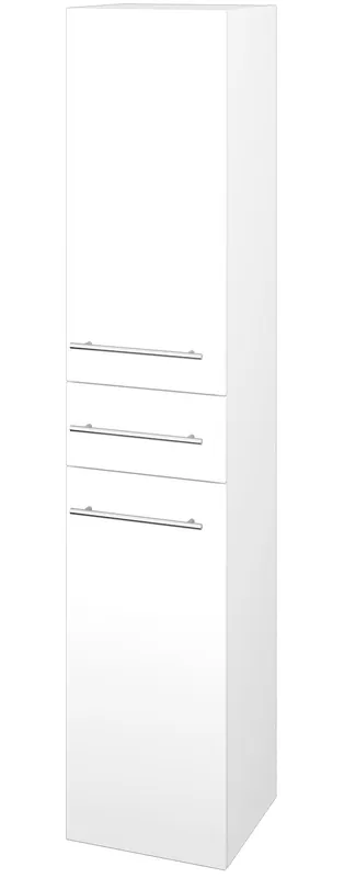Hit Sezóny DŘEVOJAS DOS SVD2Z 35 vysoká skříňka 35x35,2x172 cm, 1 zásuvka, 2 dvířka, panty vlevo, úchytka ocel, lesklá bílá/bílá vysoký lesk