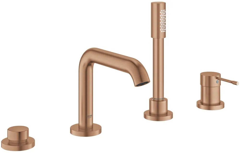 Koupit Online GROHE ESSENCE NEW baterie na okraj vany, 4-otvorová, s přepínačem, se sprchovou soupravou, kartáčovaný warm sunset