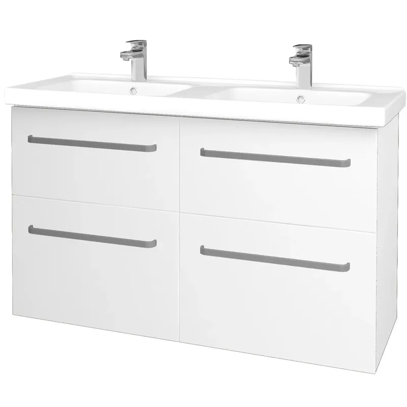 Must-Have DŘEVOJAS BIG INN SZZ4 125 skříňka s dvojumyvadlem 125x47x72 cm, 4 zásuvky, úchytka hliník mat, bílá lesk/bílá vysoký lesk