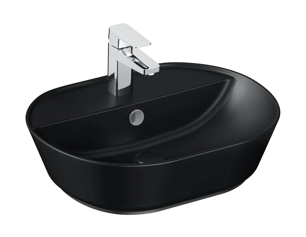 VITRA GEO umyvadlo na desku 55 cm, s otvorem pro baterii a přepadem, VitrAhygiene, matná černá Ihned K Objednání