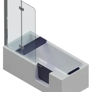 Ověřený GKI DUOSETRA vana 170x80 cm, s dvířky, se zástěnou a sedátkem, s odnímatelným panelem a rámem, akrylát