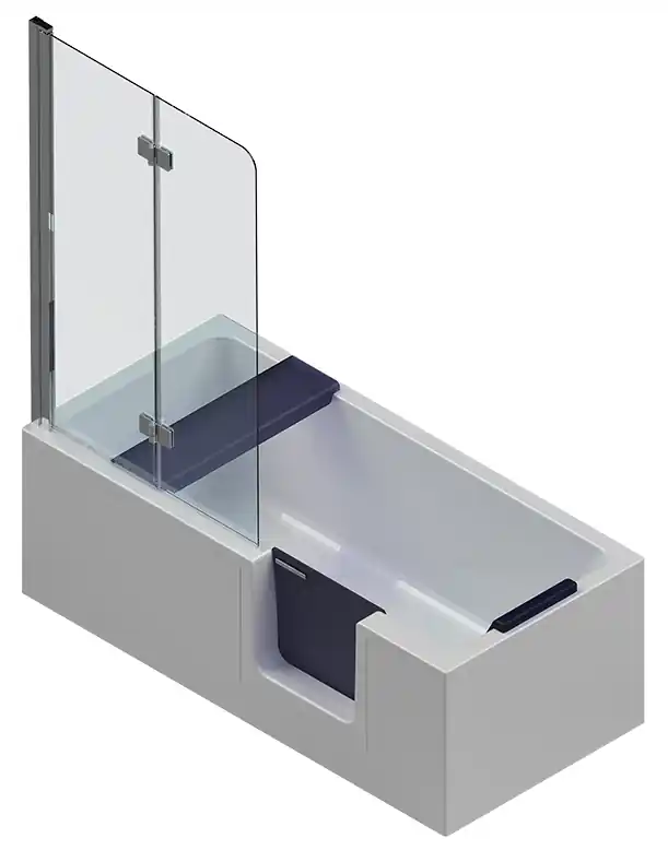 Ověřený GKI DUOSETRA vana 170x80 cm, s dvířky, se zástěnou a sedátkem, s odnímatelným panelem a rámem, akrylát