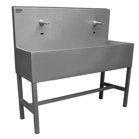 AZP BRNO mycí žlab 125 cm, na podlahu, 2 termostatické senzorové baterie, napájení ze sítě, nerez Vysoce Kvalitní