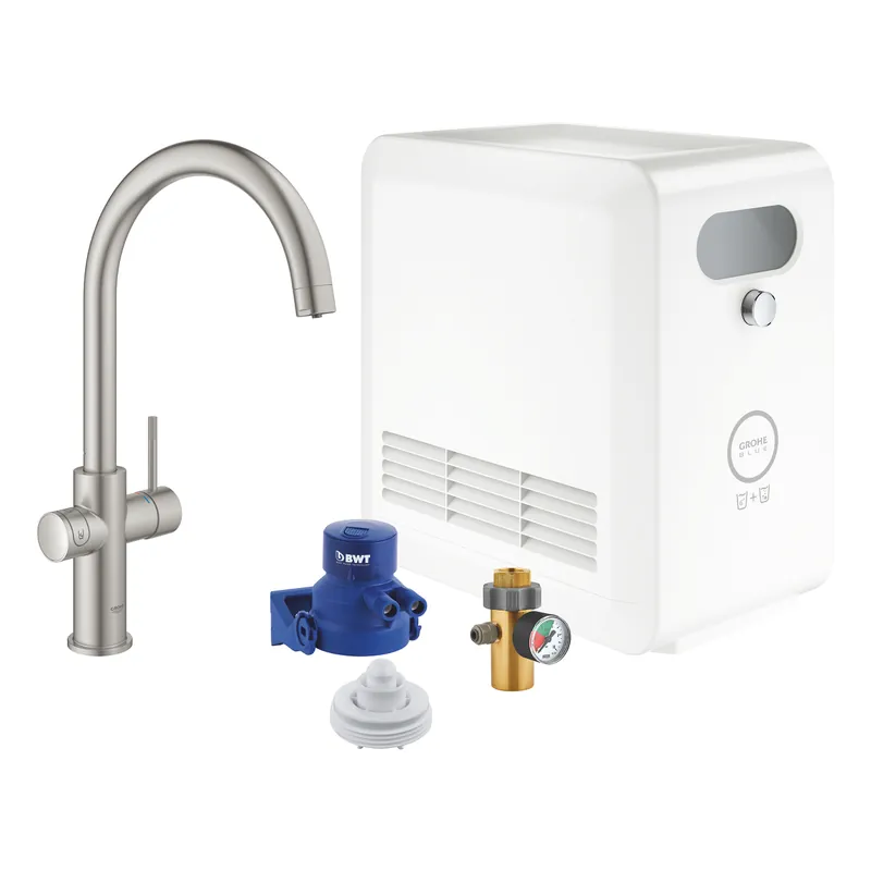 GROHE BLUE PROFESSIONAL dřezové elektronická baterie, s filtračním a chladícím zařízením, Bluetooth, napájení ze sítě, supersteel Levný