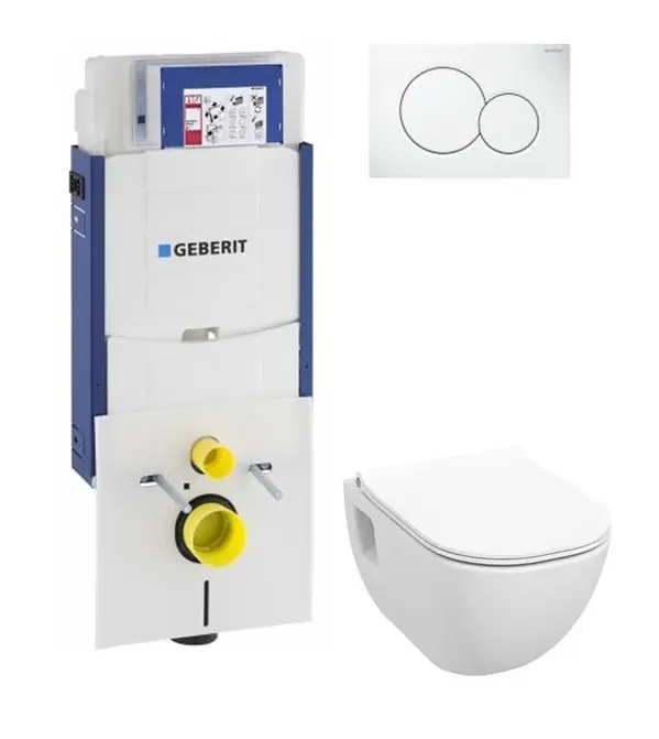 JIKA MIO-N závěsné WC s montážním prvkem KOMBIFIX, Rimless splachování, sedátko, bílé tlačítko Hit Sezóny