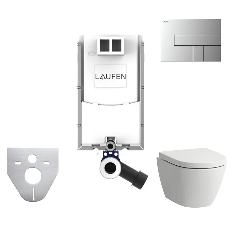 LAUFEN FIORA závěsné WC s montážním prvkem Laufen Ineo TW102, Rimless splachování, SoftClose sedátko, chromové tlačítko Sleva