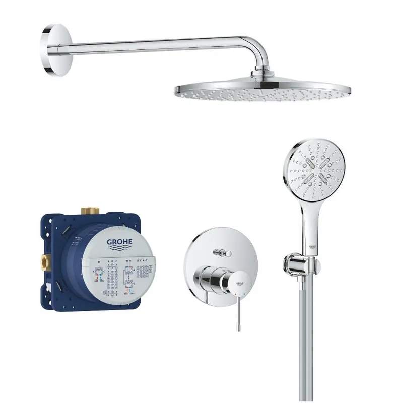 GROHE ESSENCE NEW sprchový set s podomítkovou baterií, horní sprcha, ruční sprcha se 3 proudy, hadice, držák, chrom Víkendová Akce