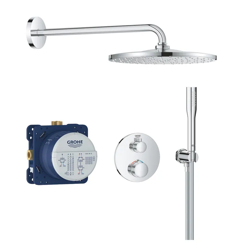 Nízká Cena GROHE GROHTHERM sprchový set s podomítkovou termostatickou baterií, horní sprcha, ruční sprcha, hadice, držák, chrom