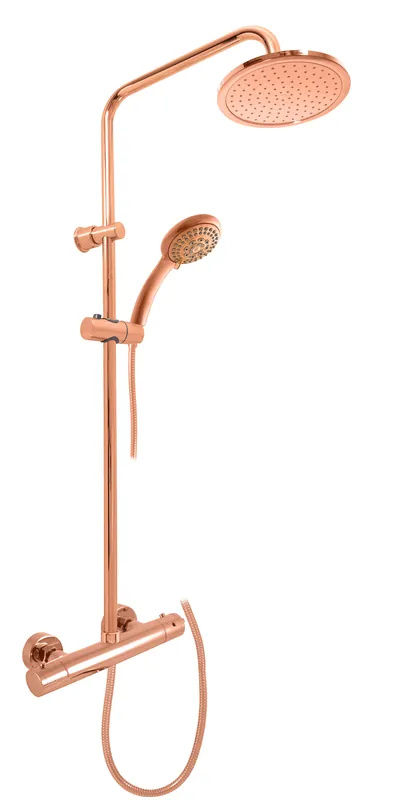 RAV SLEZÁK VERONA sprchový set s termostatickou baterií, horní sprcha, ruční sprcha s 5 proudy, tyč, hadice, kartáčované růžové zlato Finální Výprodej
