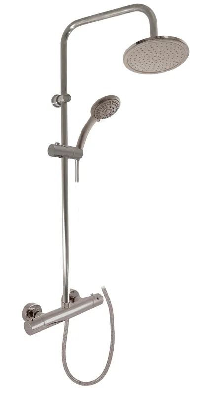 Ověřený RAV SLEZÁK VERONA sprchový set s termostatickou baterií, horní sprcha, ruční sprcha s 5 proudy, tyč, hadice, kartáčovaný metal grey