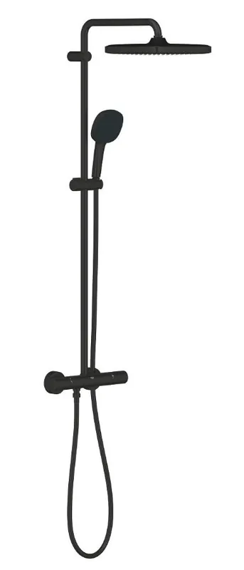 Víkendová Akce GROHE TEMPESTA SYSTEM 250 CUBE sprchový set s termostatickou baterií, horní sprcha, ruční sprcha se 2 proudy, tyč, hadice, Water Saving, matná černá