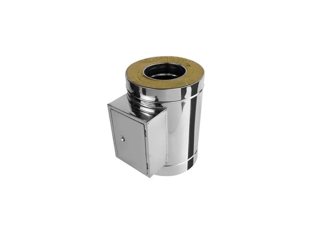 Tříplášťový (třívrstvý) nerezový izolovaný čistící díl s dvířky 140x140 mm - průměr 450/550 mm, tloušťka stěny roury 0,6 mm, kouřovod Zlevněný