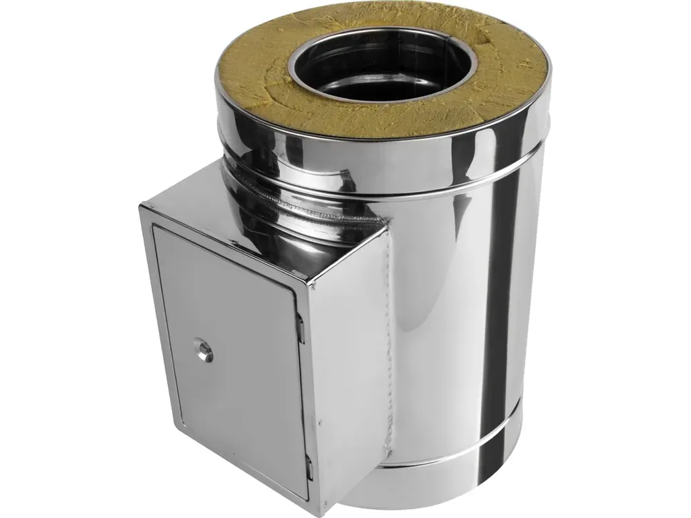 Horká Nabídka Tříplášťový (třívrstvý) nerezový izolovaný čistící díl s dvířky 140x210 mm - průměr 350/450 mm, tloušťka stěny roury 0,6 mm, kouřovod