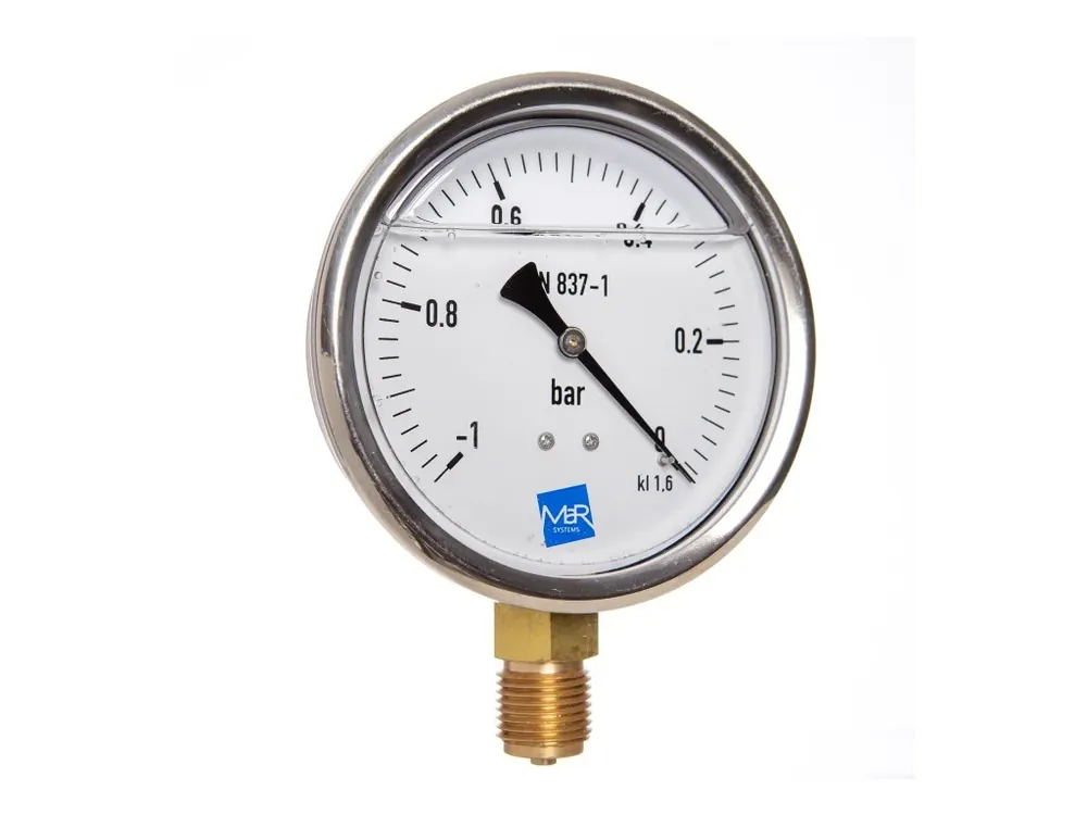 Vysoce Kvalitní manometr 03384 G/MM100K/117/1,6 -1/+1,5bar, G1/2B spodní přip. + glycerinové plnění